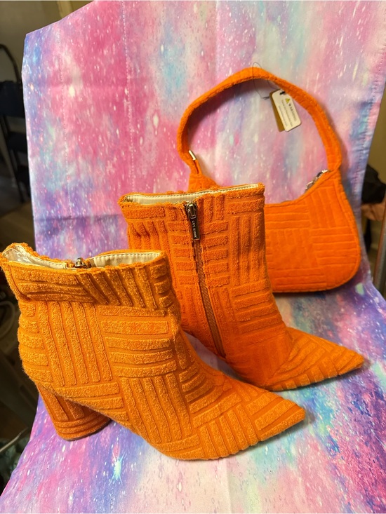 Cape Robbin Shoes - Cape Robbin Vibrant Orange Textured Ankle Boots with Matching Shoulder Bag